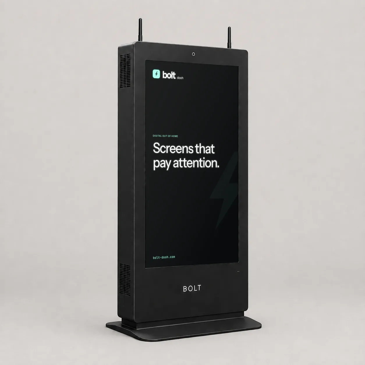 BOLT indoor Double Totem visualisation, showing the front and side of its shared cabinet