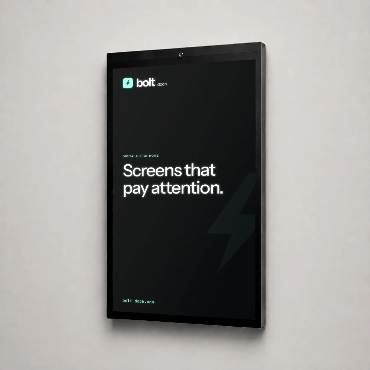 Graphite indoor Wall visualisation with slim glass bezel showing the BOLT slide