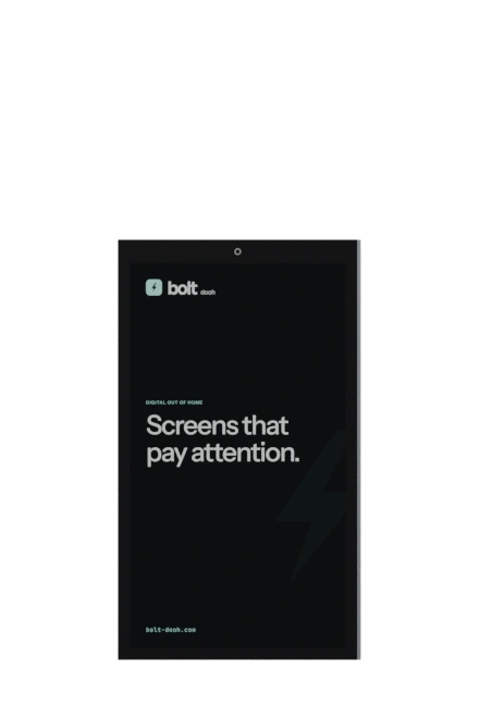 55-inch graphite wall display showing the BOLT slide