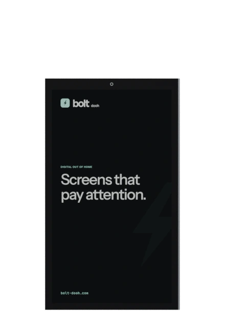 65-inch graphite wall display showing the BOLT slide